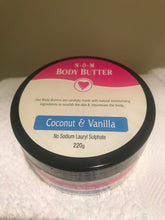 Load image into Gallery viewer, NOM - COCONUT &amp; VANILLA HANDMADE BODY BUTTER - 220gm